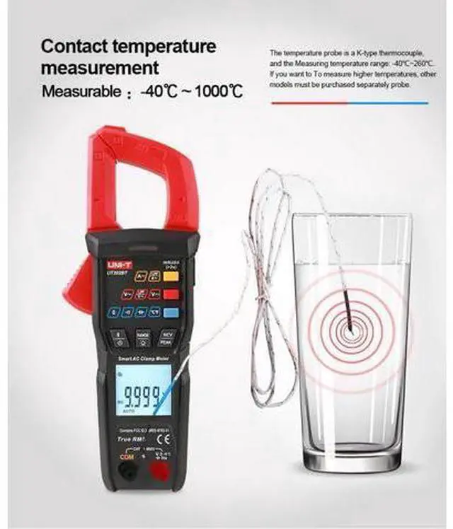 Alt view image 5 of 7 - Multimeter clamp Meter UT202B UT202BT Digital clamp Meter 600A DC Current Pliers Ammeter Voltage Tester Temperature Frequency Meter Auto Range(UT202BT)
