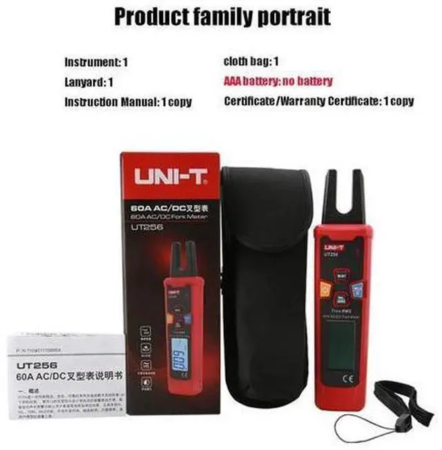Alt view image 4 of 6 - Multimeter clamp Meter UT256A UT256B Ture RMS Digital Clamp Fork Meter Multimeter AC/DC Voltage Current Resistance Capacitance NCV Test Backlight(UT256)