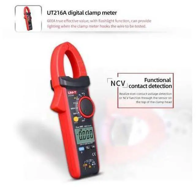 Alt view image 2 of 7 - Multimeter clamp Meter UT216 Series True RMS Digital clamp Meter UT216A UT216B UT216C UT216D 600A MAX/MIN/Relative Modes NCV Flashlight VFC Current Clamps Current clamp Meter(UT216A)