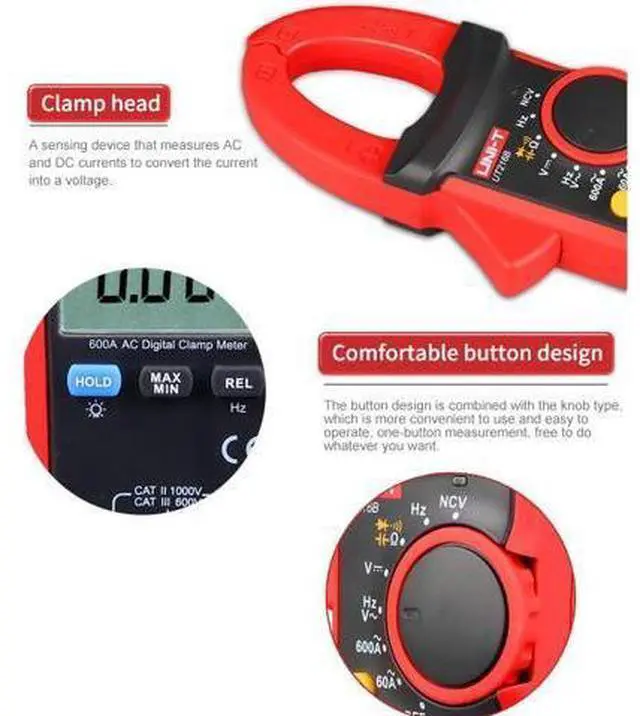 Alt view image 4 of 7 - Multimeter clamp Meter UT216 Series True RMS Digital clamp Meter UT216A UT216B UT216C UT216D 600A MAX/MIN/Relative Modes NCV Flashlight VFC Current Clamps Current clamp Meter(UT216A)