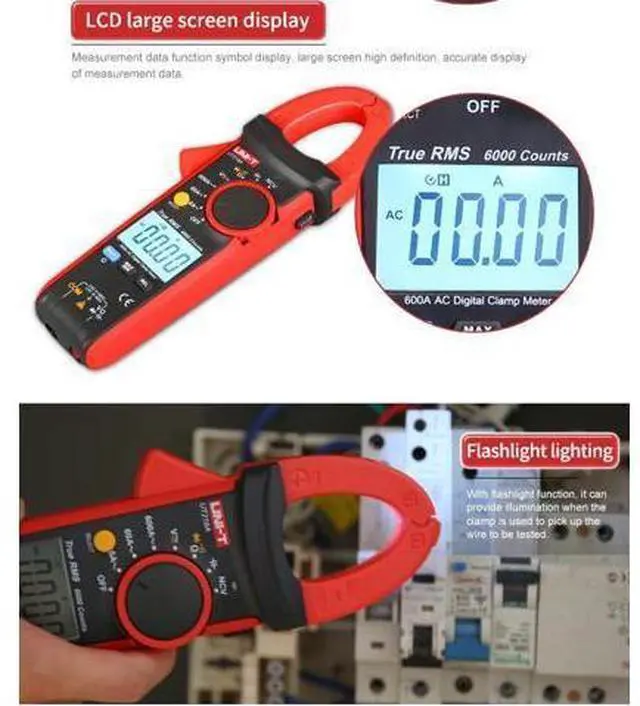 Alt view image 5 of 7 - Multimeter clamp Meter UT216 Series True RMS Digital clamp Meter UT216A UT216B UT216C UT216D 600A MAX/MIN/Relative Modes NCV Flashlight VFC Current Clamps Current clamp Meter(UT216A)