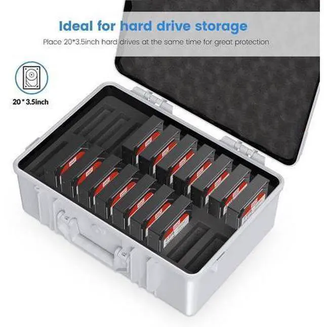 Alt view image 3 of 7 - Hard Drive Case 3.5inch 20-Bay HDD/SSD Multi-Protection Storage Suitcase with Foam Hard Case Shockproof Anti-Static MoistureProof Carrying Box-PSC L20