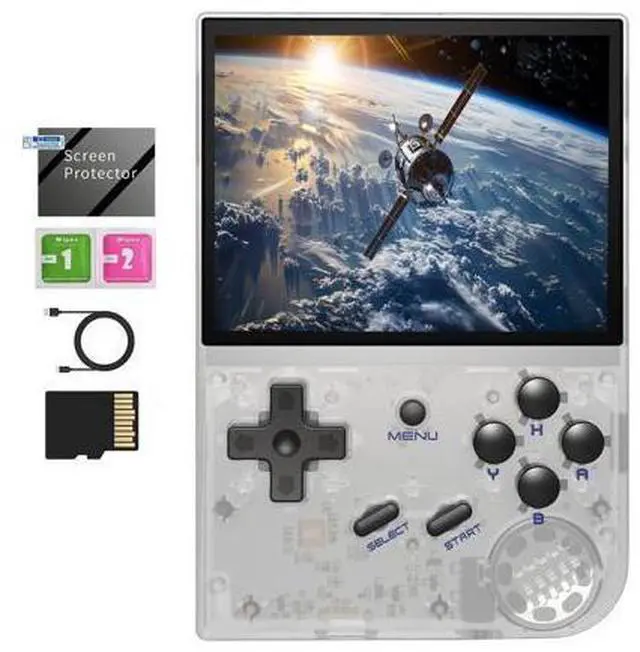 Main image of RG35XX 2024 Retro Gaming Consoles with 64GB Card rg35xx Handheld Game Console 3.5 inch IPS Screen Linux System Classic Emulator Hand Held Gaming Console Support HD TV Output White