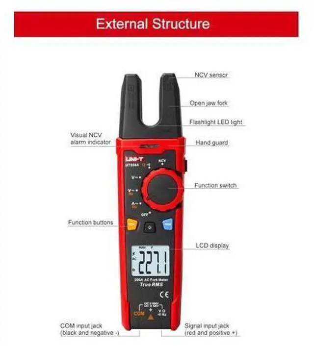 Alt view image 3 of 7 - Multimeter clamp Meter UT256A UT256B Ture RMS Digital Clamp Fork Meter Multimeter AC/DC Voltage Current Resistance Capacitance NCV Test Backlight(UT256A)