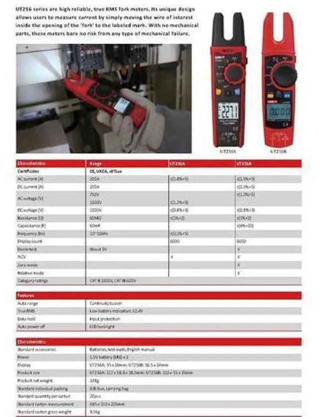 Alt view image 6 of 7 - Multimeter clamp Meter UT256A UT256B Ture RMS Digital Clamp Fork Meter Multimeter AC/DC Voltage Current Resistance Capacitance NCV Test Backlight(UT256A)