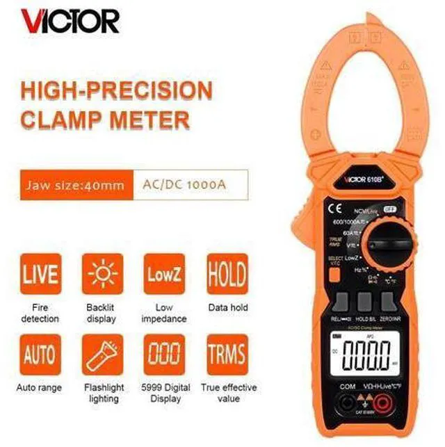 Alt view image 2 of 7 - 610B+ 610C+ 1000V 1000A Digital Clamp Meter 3999 Counts VFC True RMS NCV Live Flashlight clamp multimeter(Victor 610B+)
