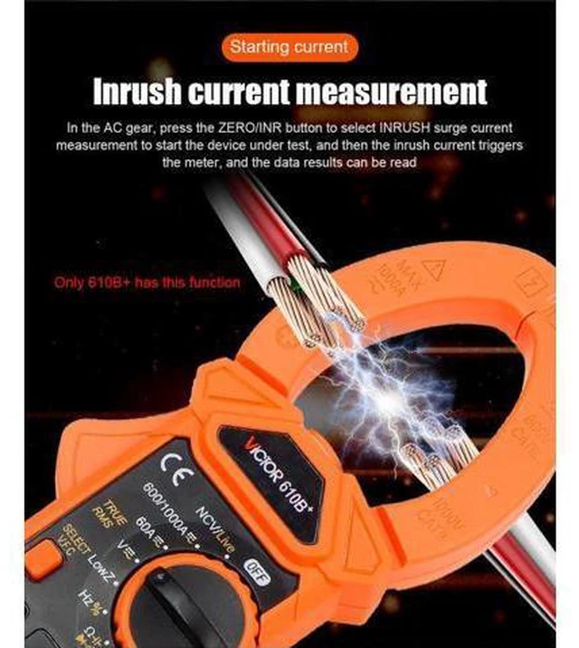 Alt view image 6 of 7 - 610B+ 610C+ 1000V 1000A Digital Clamp Meter 3999 Counts VFC True RMS NCV Live Flashlight clamp multimeter(Victor 610B+)