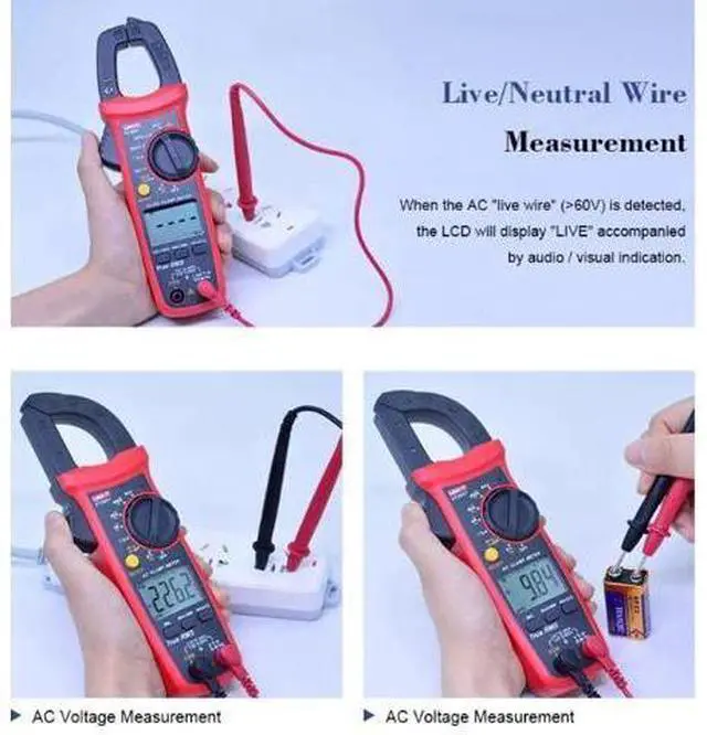 Alt view image 2 of 7 - Multimeter clamp Meter UT201R/UT202R/UT203R/UT204R/UT202F AC/DC 400/600A Digital Ammeter clamp Meter DC AC for Measuring Ammeter Voltmeter Ohm Tester(UT201R)