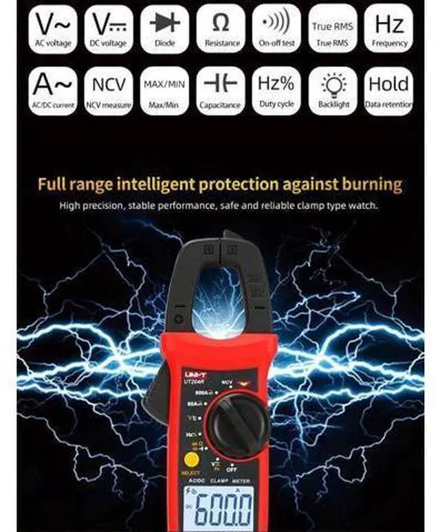 Alt view image 6 of 7 - Multimeter clamp Meter UT201R/UT202R/UT203R/UT204R/UT202F AC/DC 400/600A Digital Ammeter clamp Meter DC AC for Measuring Ammeter Voltmeter Ohm Tester(UT201R)
