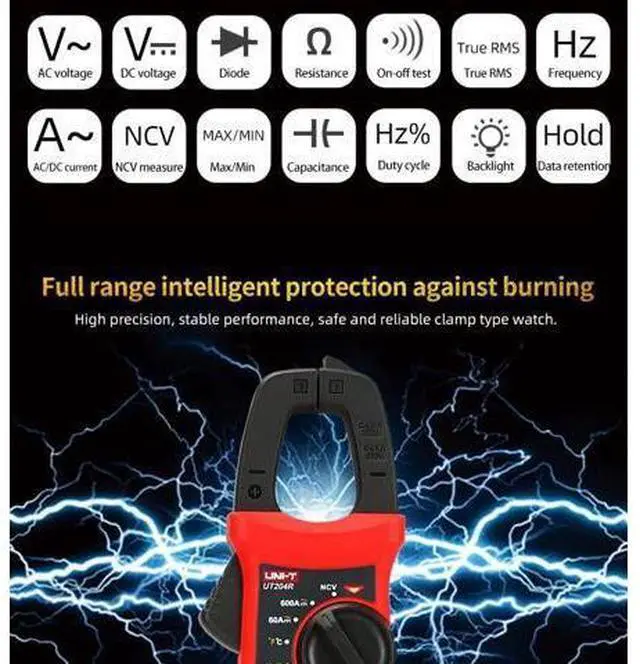 Alt view image 2 of 7 - Multimeter clamp Meter UT201R/UT202R/UT203R/UT204R/UT202F AC/DC 400/600A Digital Ammeter clamp Meter DC AC for Measuring Ammeter Voltmeter Ohm Tester(UT203R)