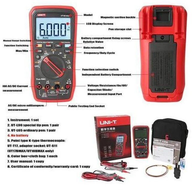 Alt view image 5 of 7 - UT15B UT17B UT18B Max VFD Multimeter Digital Ammeter Voltmeter Resistance Capacitance Frequency Duty Cycle Multi Meter(UT15B Max)