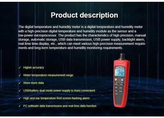 Alt view image 2 of 7 - Digital Thermometer Hygrometer UT331+ UT332+ Handheld Temperature Humidity Meter for Factories Detector (UT331+)
