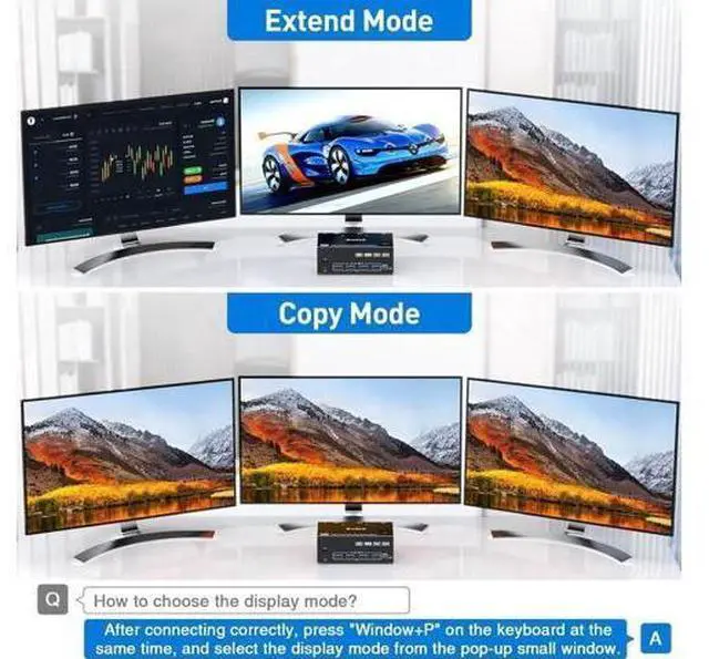 Alt view image 6 of 7 - Triple Monitors KVM Switch HDMI 2 Displayport USB 3.0 KVM Switch 8K@60Hz, 4K@144Hz 3 Monitors 2 Computers KVM with 4 USB 3.0 Ports Included KVM Cables,HD-MI 8K@60Hz/4K@60Hz,DP 8K@30Hz/4K@144Hz