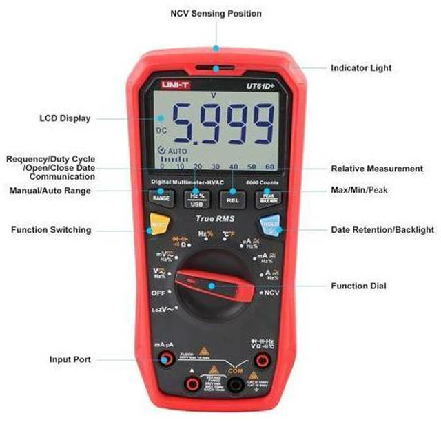 Alt view image 5 of 7 - UT61D+ Digital Multimeter True RMS AC/DC Voltage Current Resistance Capacitance Tester