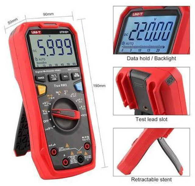 Alt view image 4 of 7 - UT61D+ Digital Multimeter True RMS AC/DC Voltage Current Resistance Capacitance Tester