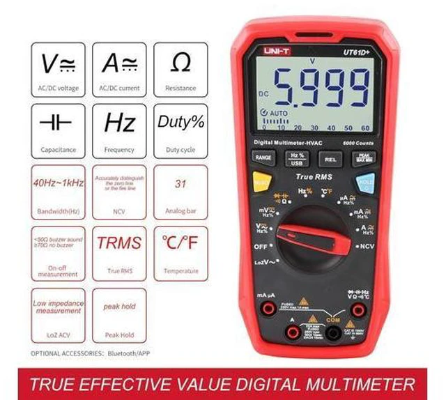 Alt view image 2 of 7 - UT61D+ Digital Multimeter True RMS AC/DC Voltage Current Resistance Capacitance Tester