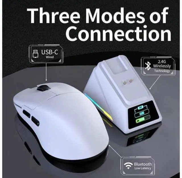 Alt view image 3 of 6 - AJAZZ AJ159 APEX Wireless Gaming Mouse 2.4G Wired BT|RGB Magnetic Screen Charging Dock|Lightweight|42K Optical Tracking|400mAh Battery |PAW3950APEX Sensor.