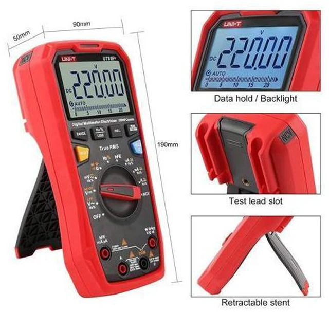 Alt view image 3 of 7 - UT61E+ 1000V 20A Digital Multimeter 22000 Counts Display NCV hFE Auto Range True RMS AC/DC Voltage Current Resistance Capacitance Tester