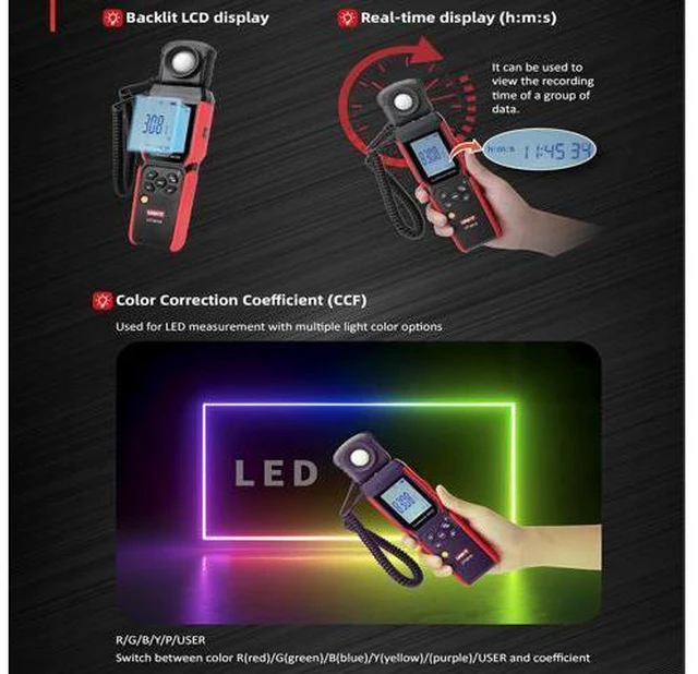 Alt view image 5 of 7 - UT381A Illuminometer Integrated & Split Digital Light Illuminance Meter 400000 Lx 37160 Fc Luxometer with Bluetooth APP
