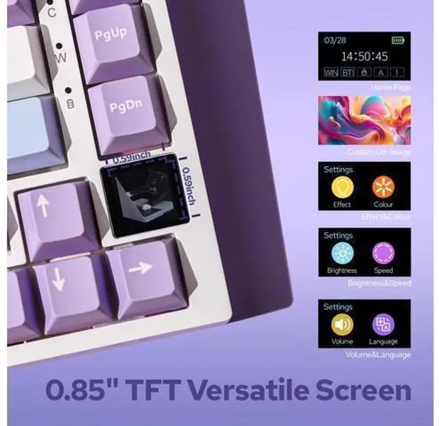 Alt view image 3 of 6 - Ajazz AK820 Pro 75% Wireless Mechanical Keyboard with TFT Smart Display&Knob, Gasket-Mounted Gaming Keyboard, Bluetooth/2.4GHz/USB-C Wired (Purple, Gift Switch)