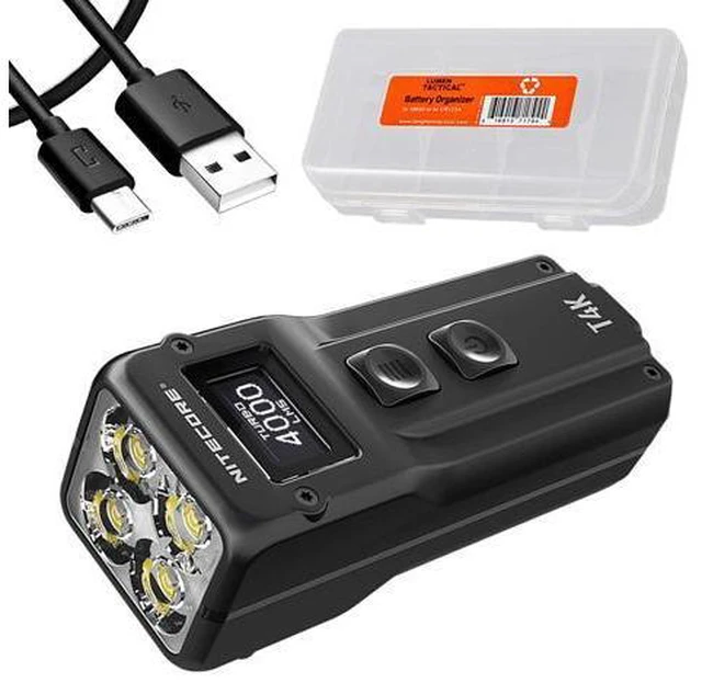 Main image of T4K Keychain EDC Flashlight, 4000 Lumen LED Super Bright and USB-C Rechargeable with Organizer