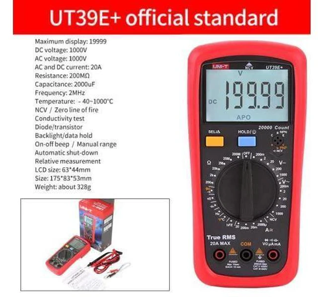 Alt view image 2 of 6 - UT39E+ Digital Multimeter Auto Range with LCD Backlight Data Hold Multimetro Tester (UT39E+)