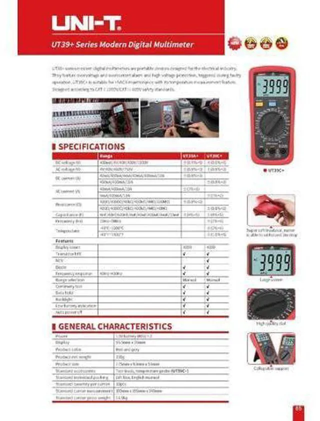 Alt view image 6 of 6 - UT39C+ Digital Multimeter Auto Range with LCD Backlight Data Hold Multimetro Tester (UT39C+)