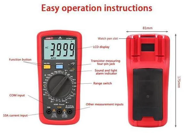 Alt view image 4 of 6 - UT39E+ Digital Multimeter Auto Range with LCD Backlight Data Hold Multimetro Tester (UT39E+)