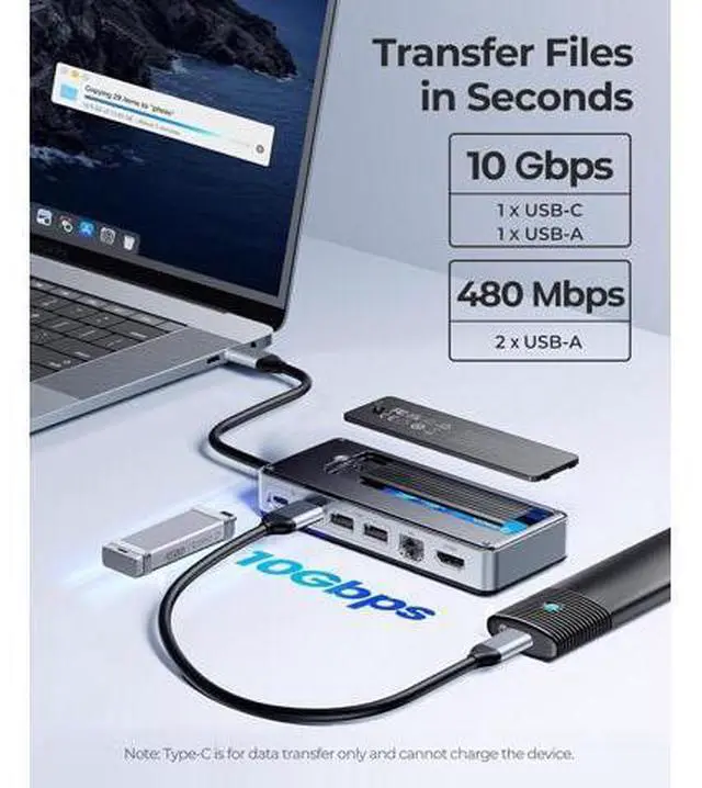 Alt view image 6 of 7 - 8-in-1 USB C Docking Station with M.2 SSD Enclosure, USB-C Hub Fits M.2 NVMe/SATA SSD, 10Gbps, 4K@60Hz HDMI, 100W PD, Ethernet