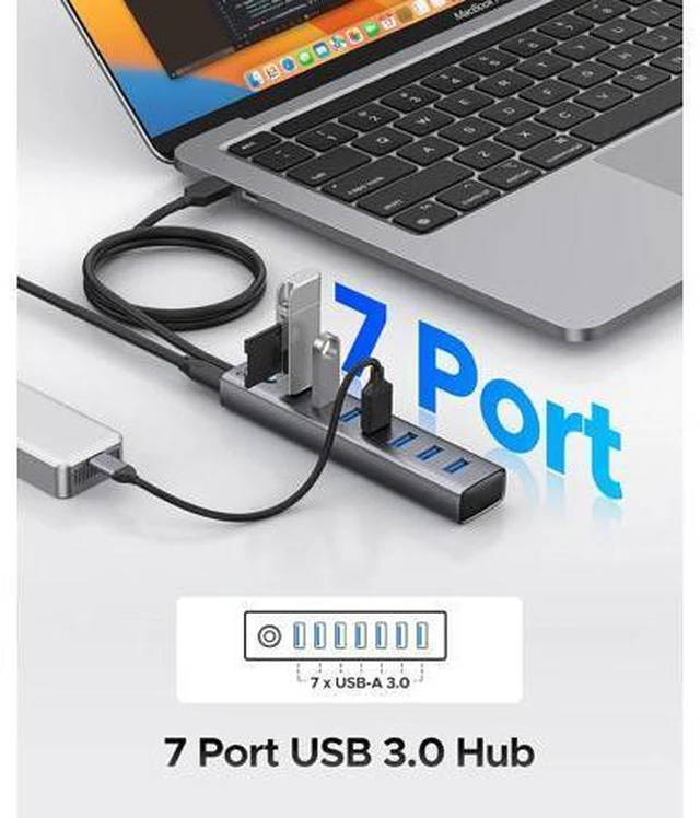 Alt view image 5 of 7 - Multiport Aluminum USB Hub with 3.28 Ft Cable, 7 Ports USB 3.0 Hub+ 4 Ports USB 3.2 Hub