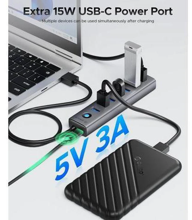 Alt view image 7 of 7 - Multiport Aluminum USB Hub with 3.28 Ft Cable, 7 Ports USB 3.0 Hub+ 4 Ports USB 3.2 Hub