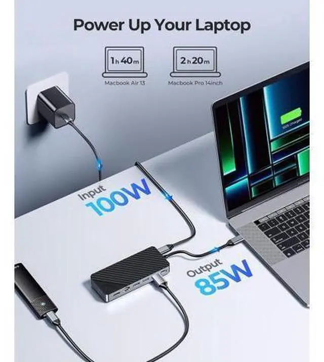 Alt view image 5 of 7 - 8-in-1 USB C Docking Station with M.2 SSD Enclosure, USB-C Hub Fits M.2 NVMe/SATA SSD, 10Gbps, 4K@60Hz HDMI, 100W PD, Ethernet