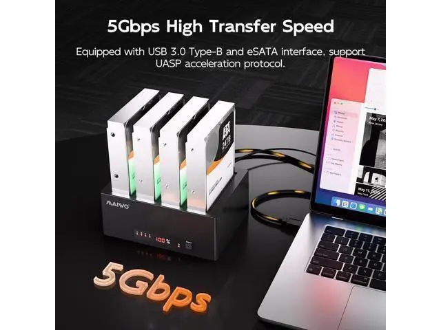 Alt view image 3 of 6 - External Hard Drive Docking Station Cloner for 2.5 3.5 Inch SATA HDD SSD, SATA III Chipset with UASP, 96TB Capacity, HDD Duplicator Reader