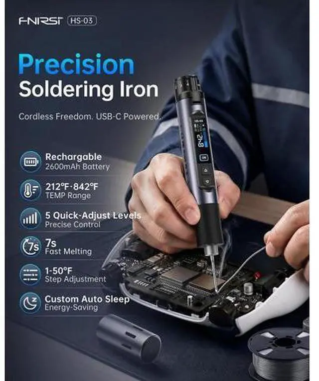 Alt view image 2 of 7 - HS-03 Cordless Soldering Iron Kit, 2600mAh Battery Portable Soldering Iron, 212-842°F, 3s Fast Heating, 5-Level Temp, 0.96" IPS Display Soldering Iron for Electronics Repair, DIY, PCB