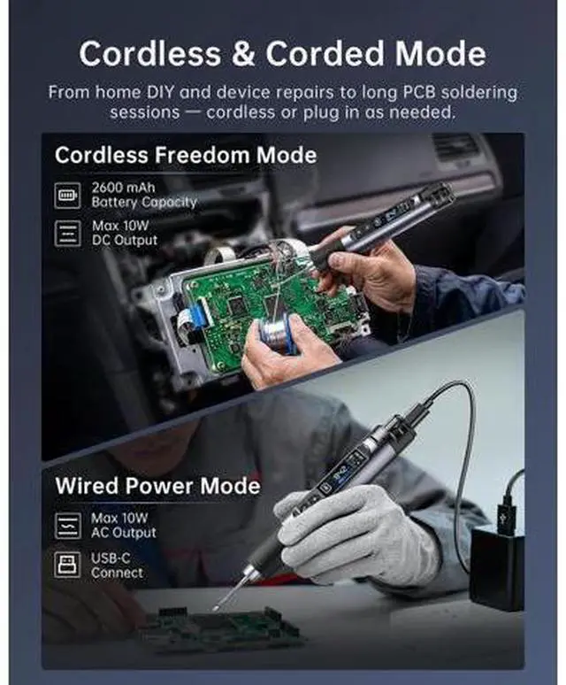 Alt view image 5 of 7 - HS-03 Cordless Soldering Iron Kit, 2600mAh Battery Portable Soldering Iron, 212-842°F, 3s Fast Heating, 5-Level Temp, 0.96" IPS Display Soldering Iron for Electronics Repair, DIY, PCB
