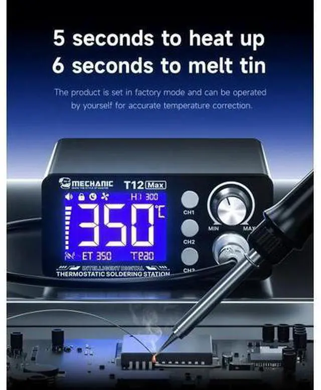 Alt view image 3 of 7 - T12 MAX Soldering Station 5s Heat 6s Melt One-Touch Digital Display Constant Temperature Soldering Iron Kit Repair Tool(T12 MAX)