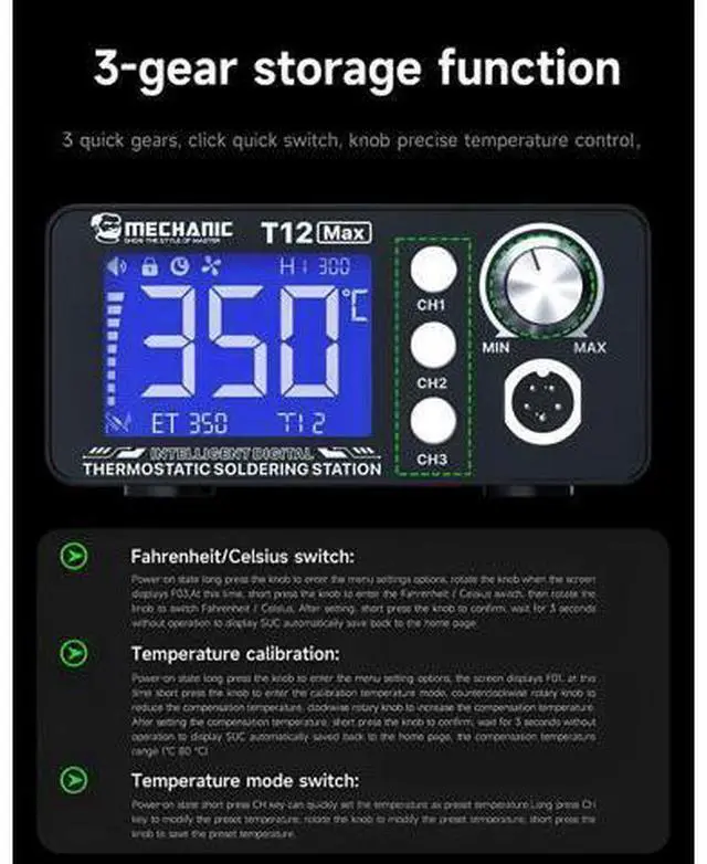 Alt view image 4 of 7 - T12 MAX Soldering Station 5s Heat 6s Melt One-Touch Digital Display Constant Temperature Soldering Iron Kit Repair Tool(T12 MAX)