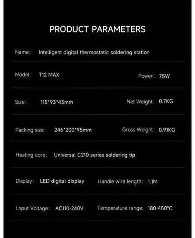 Alt view image 7 of 7 - T12 MAX Soldering Station 5s Heat 6s Melt One-Touch Digital Display Constant Temperature Soldering Iron Kit Repair Tool(T12 MAX)