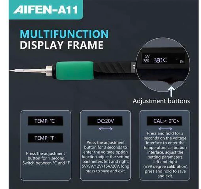 Alt view image 5 of 7 - A11 USB Soldering Station Charging Soldering Iron Portable for Cell-Phone Repair Welding Tools Compatible C210 Handle +3tips