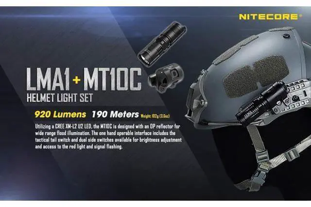 Alt view image 2 of 6 - MT10C 920 Lumen ARC Rail Tactical Helmet Light, Rechargeable and Rotary with Red Light