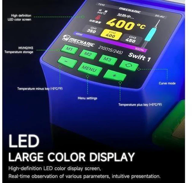 Alt view image 6 of 7 - Swift 1 Soldering Station Compatible Soldering Iron Tip C210 245 115 Handle Lead-Free Electronic Welding Rework Station(Swift 1-C245+1Tip)