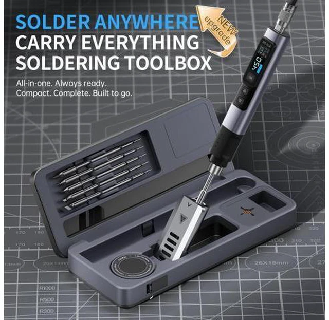 Alt view image 3 of 7 - HS-02A 100W Portable Corded Soldering Iron Kit with Storage Case, 3S Fast Heating, 212-842, Pre-set 3 Groups Temperature, 6 F245 Soldering Tips, Smart Soldering Iron Pen for Electronics Repair