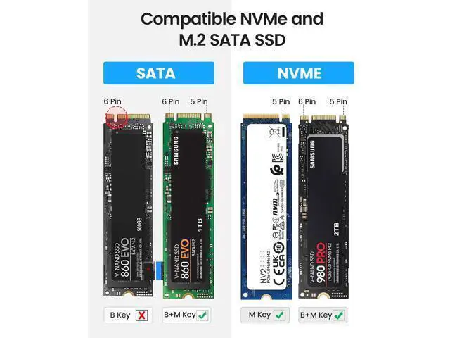 Alt view image 4 of 7 - M.2 NVMe SATA SSD Enclosure Adapter 5Gbps NGFF SATA PCIe M-Key(B+M Key) 2230/2242/2260/2280 + ORICO Dual Bay External Hard Drive Docking Station