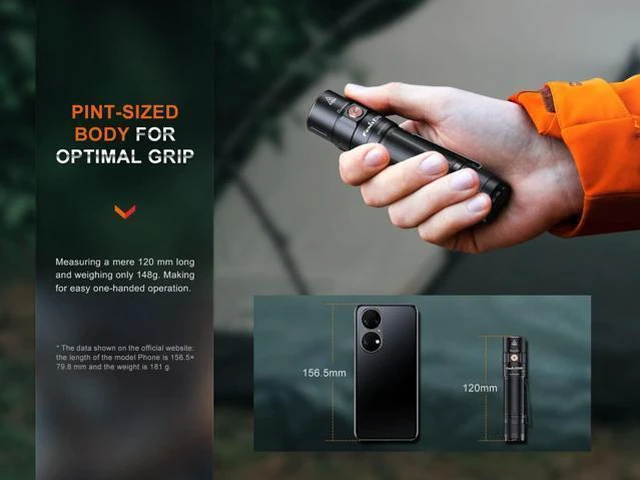 Alt view image 3 of 7 - E35R EDC Flashlight, 3100 Lumens USB-C Rechargeable High Lumen Performance Flashlight with LumenTac Organizer (Maze Pattern Navy Blue)