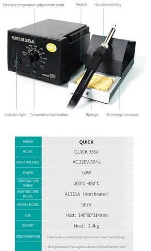 Alt view image 7 of 7 - 936A 60W welding equipment anti-static constant temperature soldering station with regulator soldering iron rework station
