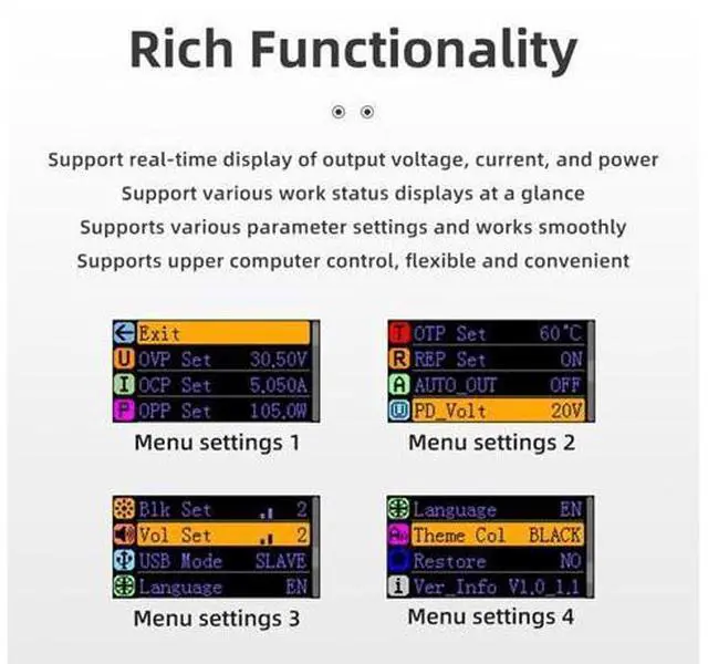 Alt view image 4 of 7 - DP100 Pocket Digital DC Power Supply, 0.01V/1mA High Precision 30V 5A Programmable Bench Supply, PD/QC Fast Charge, PC Software, Overload Protection(DP100-C2C)