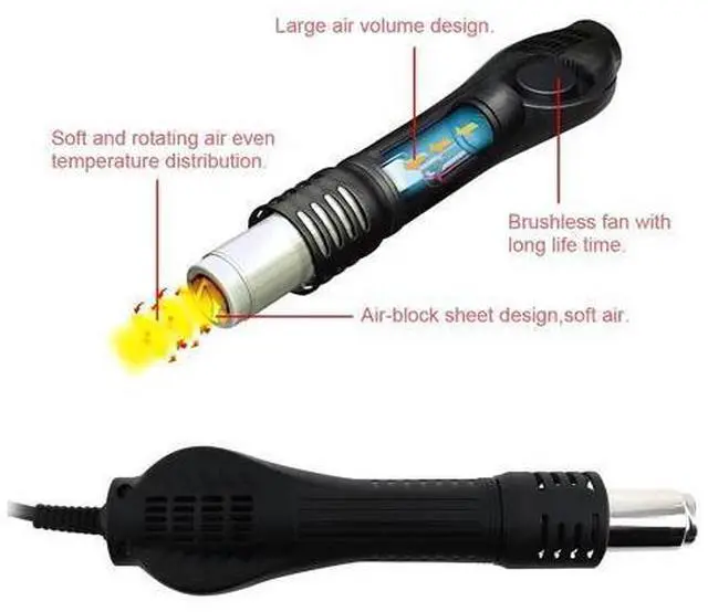 Alt view image 3 of 7 - 220V 700W 2-in-1 SMD Digital Display Soldering Station with Hot-Air Gun and Solder Iron Black
