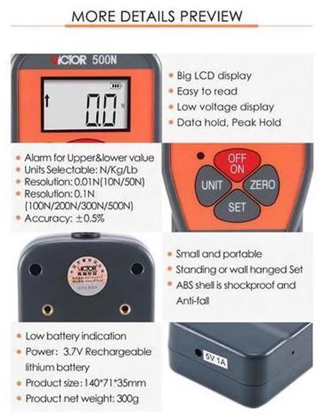 Alt view image 7 of 7 - 10N/50N/100N/200N/300N/500N A Simple Push Pull DIGITAL FORCE GAUGE(VICTOR 50N)