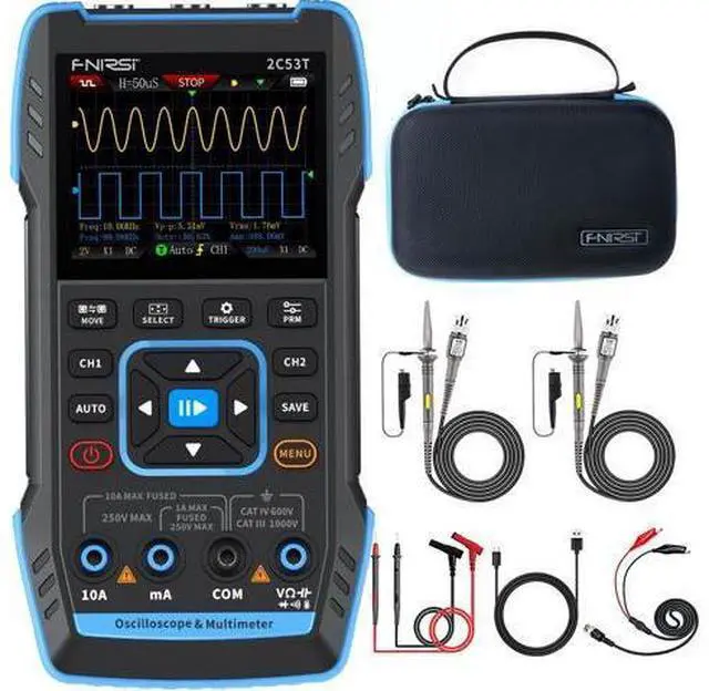 Main image of 2C53T Upgraded Handheld Oscilloscope, 50MHz Bandwidth, 3IN1 Digital Oscilloscope Multimeter DDS Generator, 250MS/s Sampling Rate, 19999 Counts, Voltage, Current, Capacitor, Resistor, Diode Test