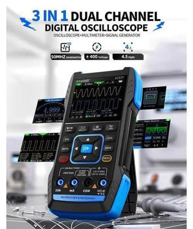 Alt view image 3 of 7 - 2C53T Upgraded Handheld Oscilloscope, 50MHz Bandwidth, 250MS/s Sampling Rate, 20000 Counts, 3IN1 Digital Oscilloscope Multimeter DDS Generator, Voltage, Current, Capacitor, Resistor, Diode Test